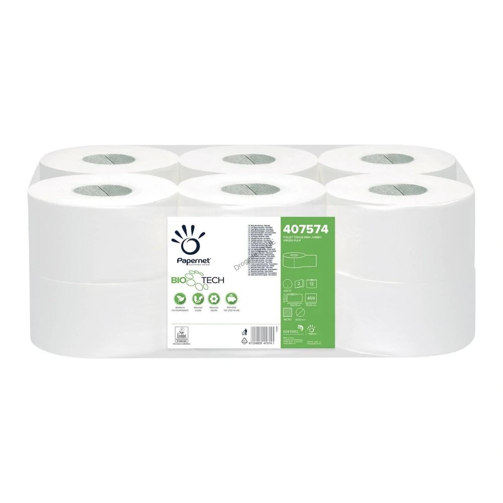 Toaletní papír Papernet BioTech Mini Jumbo 19 cm, 2vrstvý, 12 rolí